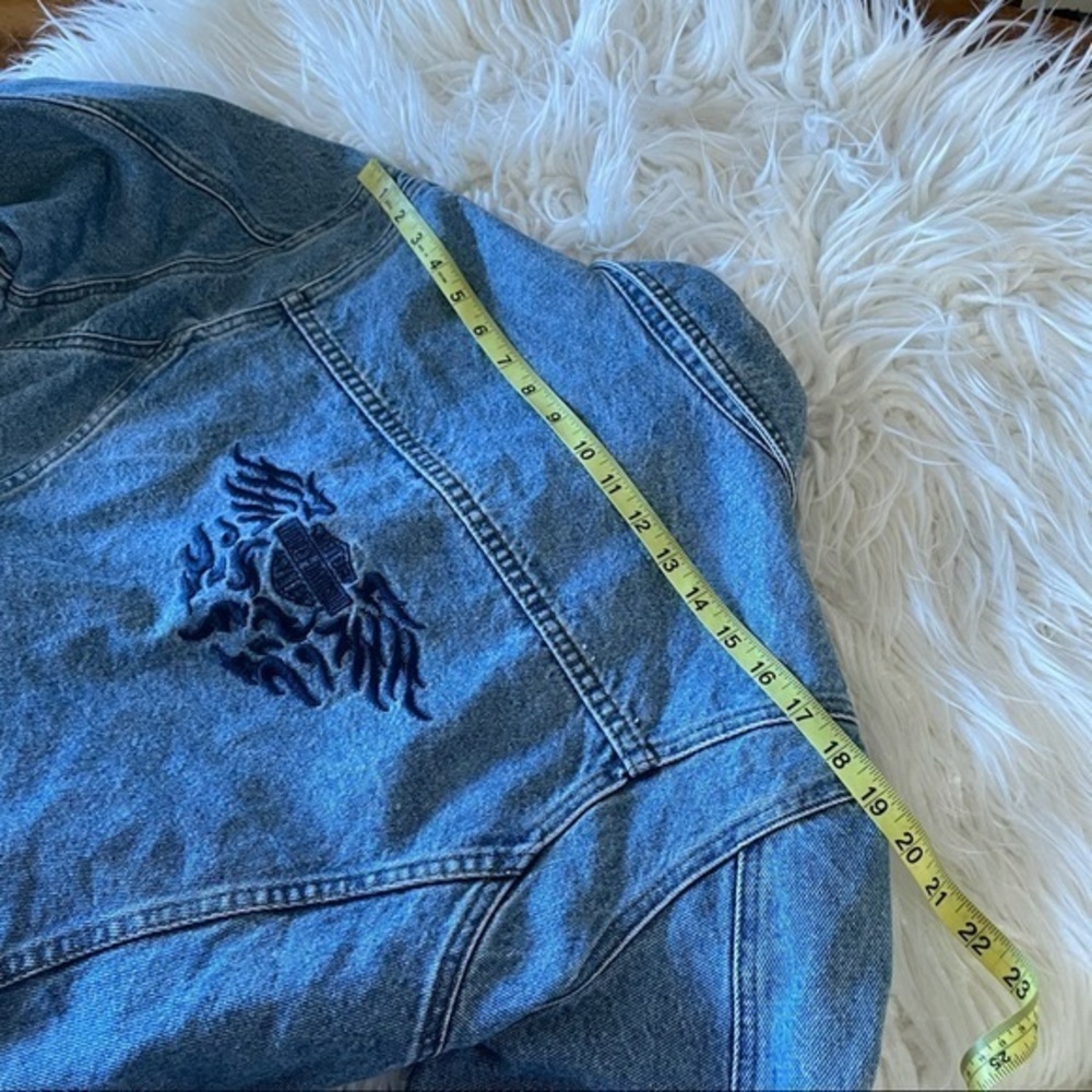 VTG 90’s Harley Davidson Biker Blue ladies denim jean jacket embroidered‎ size L - Picture 11 of 15